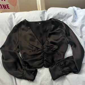 Dynamite Black Ruched Crop Blouse